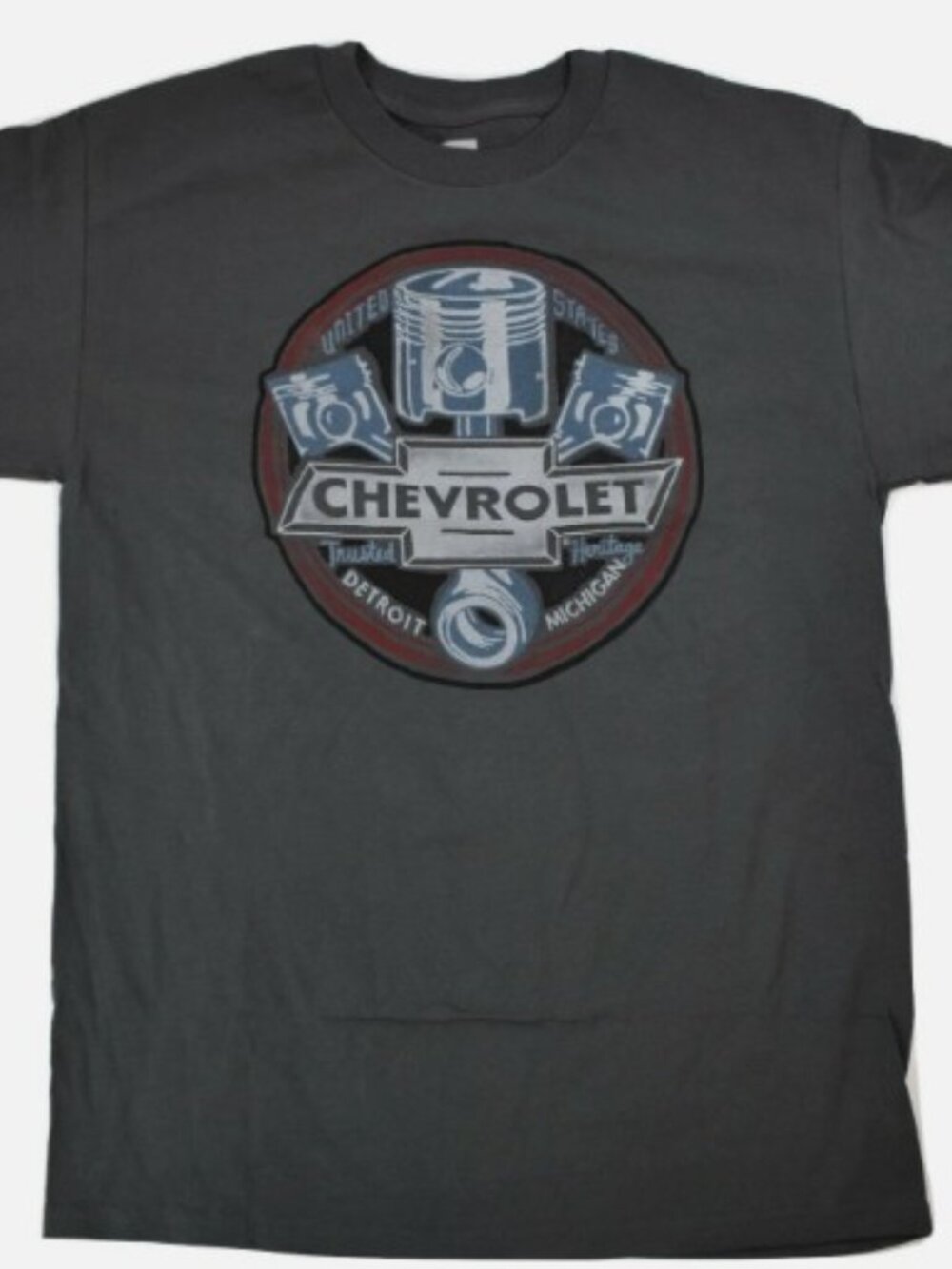 Chevy Graphic Tshirt Men's 2XL Gray Engine Bolts Detroit Michigan Short Sleeves